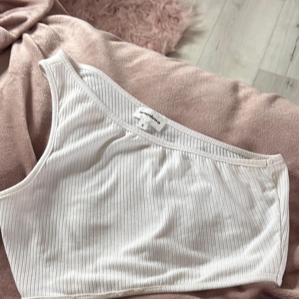 Zara Asymmetrical Ribbed Tank Top Cream